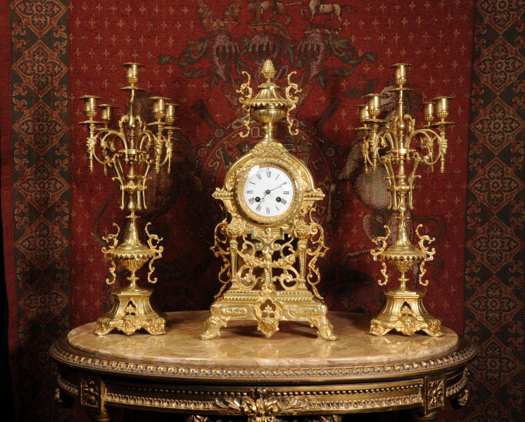 Antique Clock Set ~ French Gilt Brass
