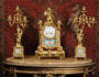 Early Antique French Sevres Porcelain and Ormolu Clock Set with Cherubs Antique Clock Set Sevres Porcelain and Ormolu