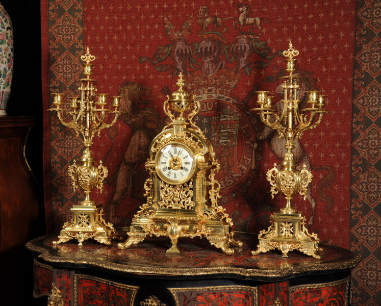 Antique Clock Set Very Large French Louis XVI by Japy Freres
