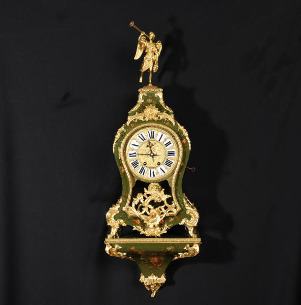 Large Antique French Vernis Martin Bracket Clock With Original Bracket by A D Mougin