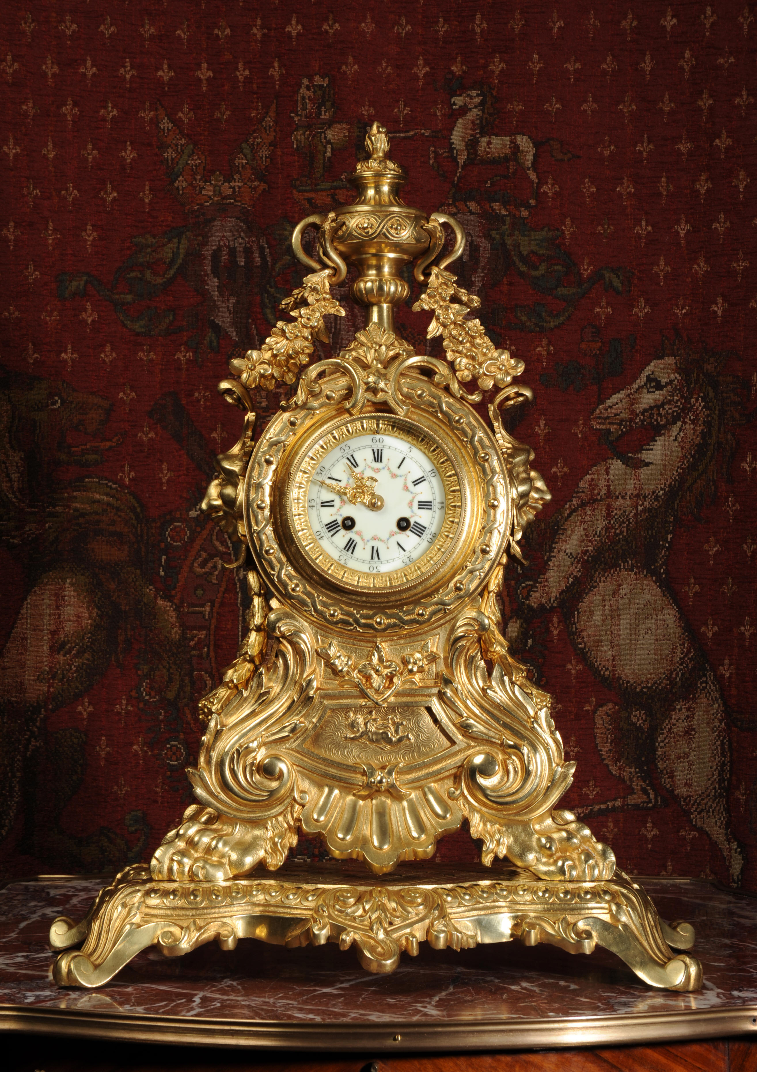 Large Baroque Antique French Gilt Brass Clock