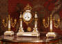 Japy Freres White Marble and Ormolu Portico Clock Set