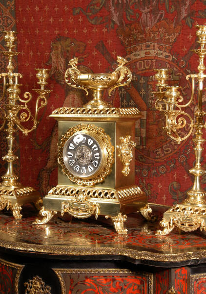 LARGE ANTIQUE FRENCH CLASSICAL CLOCKSET GILT BRASS 1880  