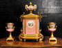 Antique French Ormolu and Pink Sevres Porcelain Clock Set